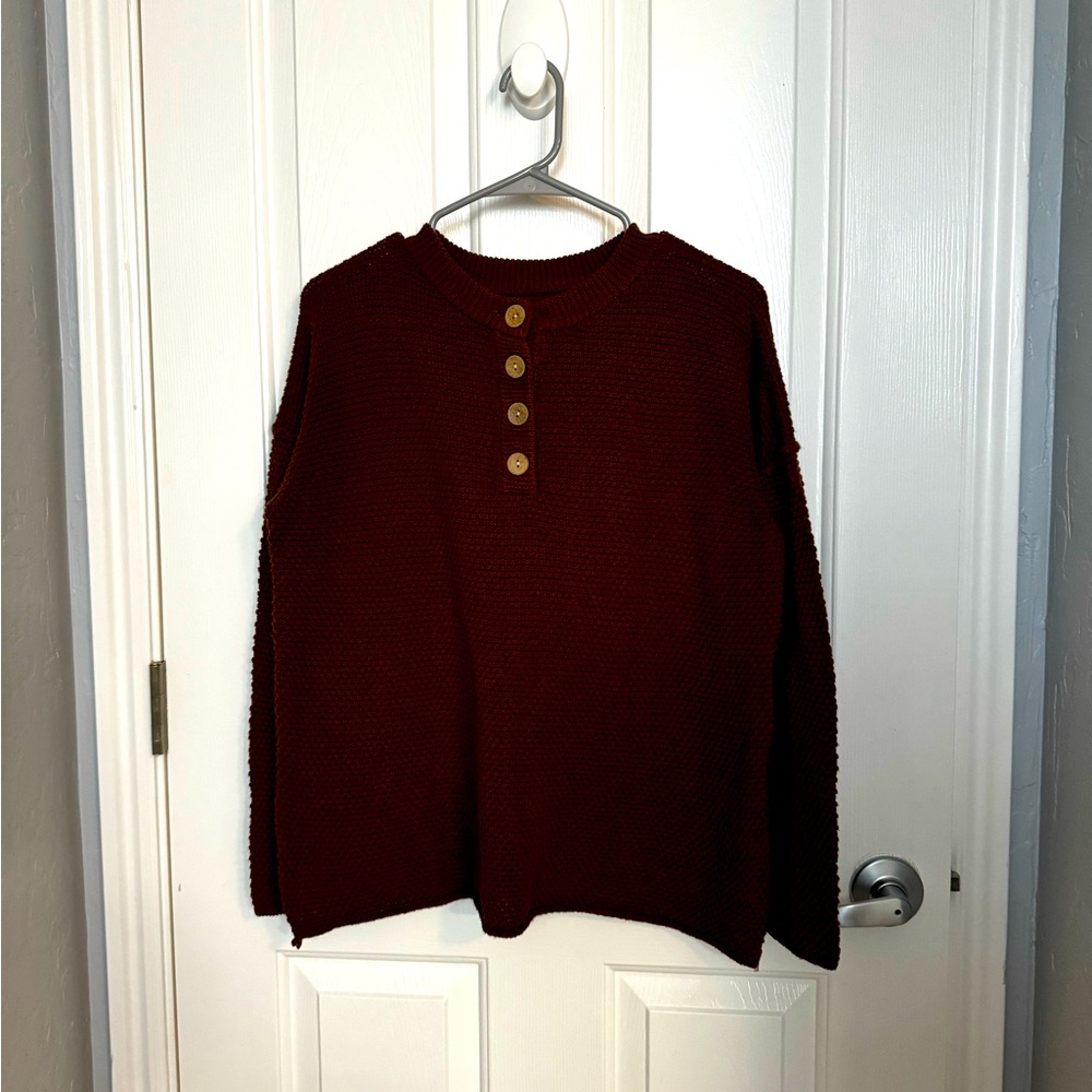 Brown Long Sleeve Knit Top with Buttons size M